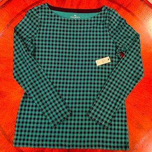 Talbots Green/Navy Top. Size S. NWT.